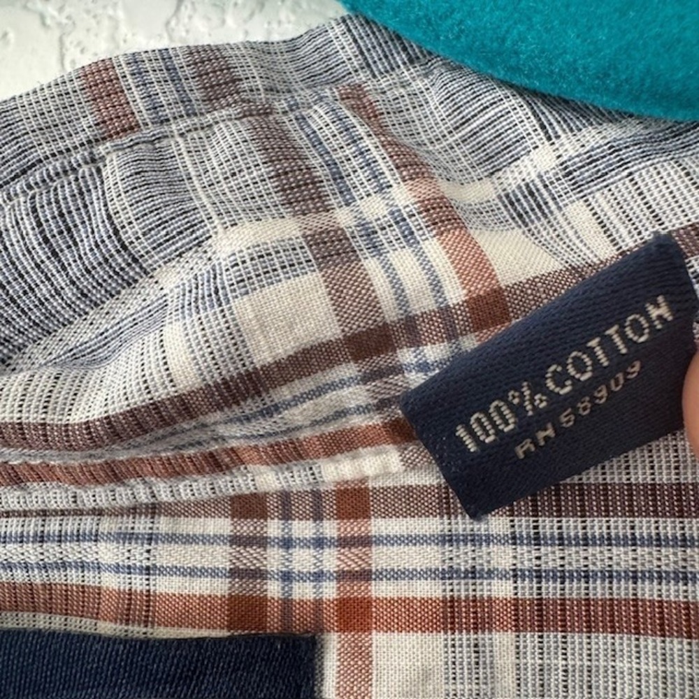 Roundtree & Yorke Casuals Shirt Mens XXL Blue Brown Plaid Cotton Short Sleeve - Picture 3 of 8